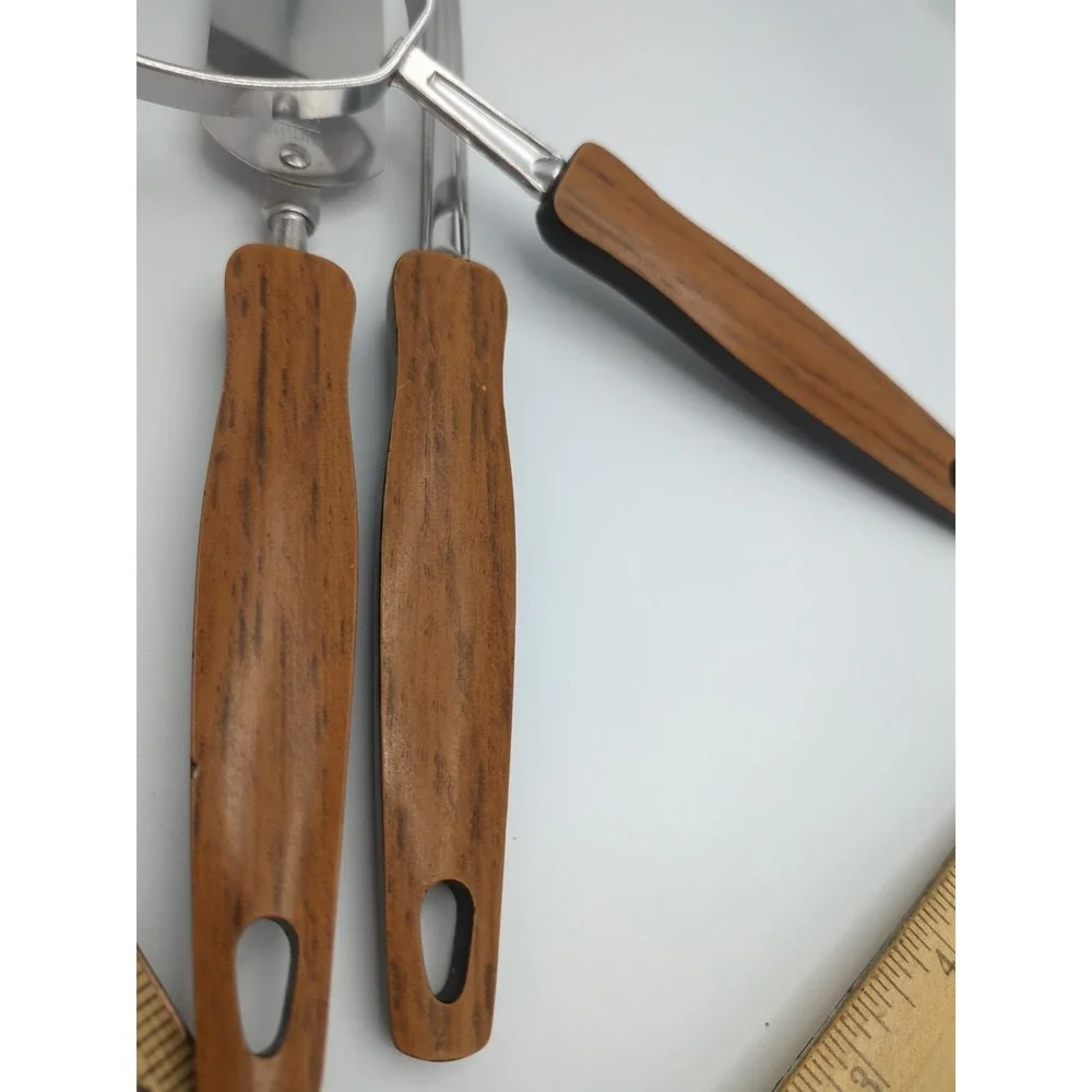 Vtg EKCO Stainless Cooking Utensils Woodgrain Faux Wood‎ Set of 3 Retro USA